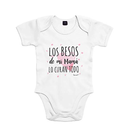 SUPERMOLON Body bebé algodón Los besos de mi mamá lo curan todo 6 meses Blanco Manga corta