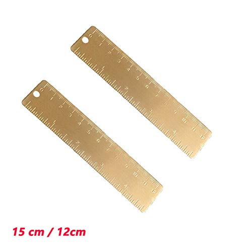 Supertool - Regla de acero inoxidable, 15 cm / 12 cm, latón puro, oro, medición precisa, regla de marcapáginas para escuela, oficina, taller y hogar (1 unidad)