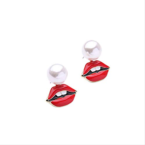 SupKey.L Marca de aleación de Esmalte Labio Rojo Simulado Pendientes de Perlas Verano Todo-fósforo Mujeres Accesorios Stud Pendientes