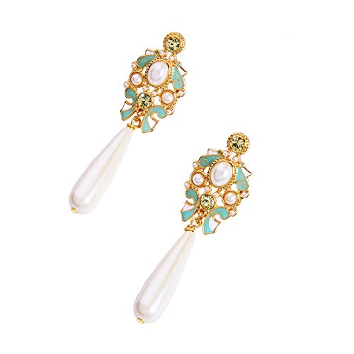 SupKey.L Pendientes de Perlas simulados en Forma de lágrima de Las Mujeres Pendientes geométricos ahuecados de Esmalte para la Marca de la Fiesta