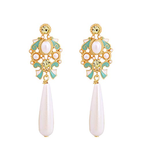 SupKey.L Pendientes de Perlas simulados en Forma de lágrima de Las Mujeres Pendientes geométricos ahuecados de Esmalte para la Marca de la Fiesta