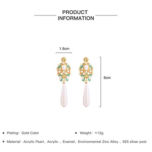 SupKey.L Pendientes de Perlas simulados en Forma de lágrima de Las Mujeres Pendientes geométricos ahuecados de Esmalte para la Marca de la Fiesta