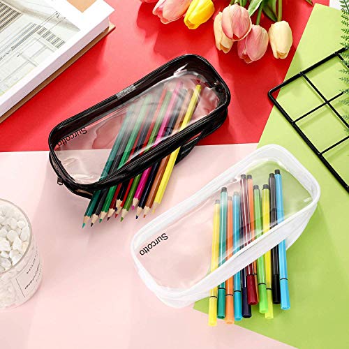 Surcotto - Estuche transparente para lápices y bolígrafos (2 unidades, con cremallera), transparente