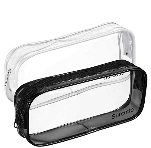 Surcotto - Estuche transparente para lápices y bolígrafos (2 unidades, con cremallera), transparente
