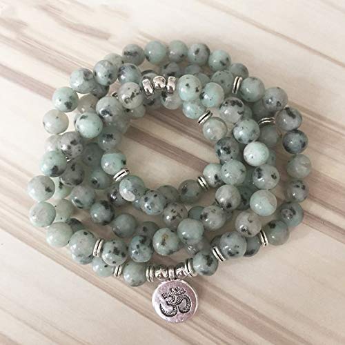 SWAOOS 108 Cuentas De Oración Mala Yoga Muñeca Kiwi Stone Hombres Multi-Wrap Yoga Pulseras 108 Kiwi Stone Cuentas Pulsera para Unisex