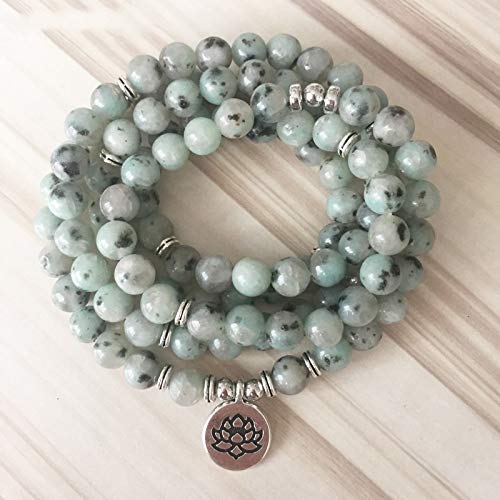 SWAOOS 108 Cuentas De Oración Mala Yoga Muñeca Kiwi Stone Hombres Multi-Wrap Yoga Pulseras 108 Kiwi Stone Cuentas Pulsera para Unisex