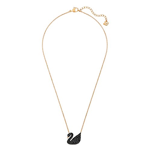 Swarovski Colgante Iconic Swan, negro, Baño en tono Oro Rosa