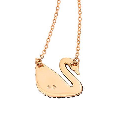 Swarovski Colgante Iconic Swan, negro, Baño en tono Oro Rosa