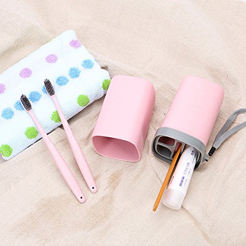 SWIHEL Taza del Cepillo de Dientes para el Viaje, Cepillo de Dientes del Recorrido del baño Caja del sostenedor de la Caja de la Pasta de Dientes de la Taza Accesorios del Viaje fijados.[ Rosado ]