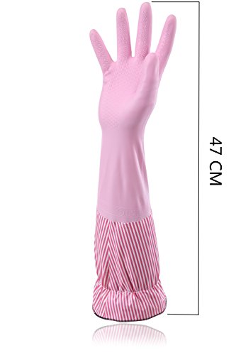 SWIHELP [1 par] Guantes de Látex Hogar, lavandería lavar platos de caucho guantes de limpieza Para el uso de jardinería de limpieza de la cocina en el hogar.[ rosado ]