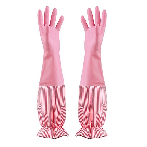 SWIHELP [1 par] Guantes de Látex Hogar, lavandería lavar platos de caucho guantes de limpieza Para el uso de jardinería de limpieza de la cocina en el hogar.[ rosado ]