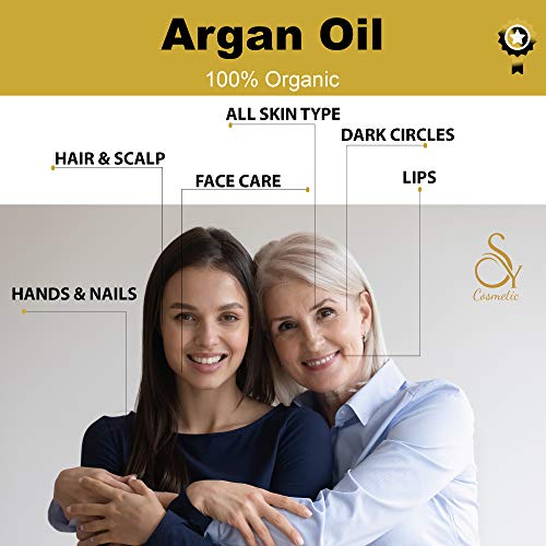 Sy Cosmetic ACEITE DE ARGÁN PURO Prensado en Frío 100% Orgánico, Hidrata Cara, Cuerpo, Cabello y Uñas | Aceite de Masaje, vagano, Botella de Vidrio, Argan Oil (30 ml)