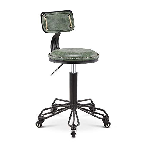 Taburete Tatuador con Rueditas，Sillas Peluqueria Hidraulicas con Verde PU Cuero Sintético Asiento，Altura Regulable 48-58 cm，160kg de Capacidad de Carga，Silla Pedicura con Respaldo para Los Taburetes