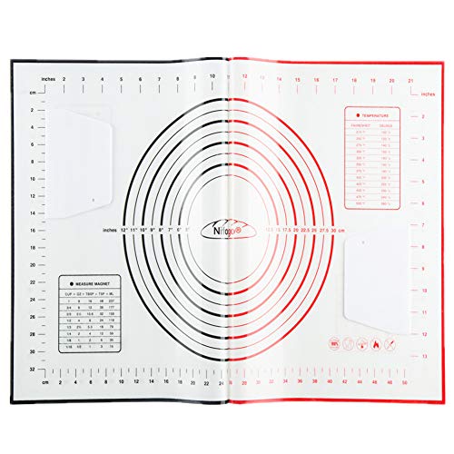 Tapete de Silicona para Hornear Baking Mat Grande Antiadherente, Raspador de Regalo, Incluye Medidas, Libre de BPA, para Hacer Fondant Pizza Dough Tarta, 60 x 40 cm (Rojo+Negro)