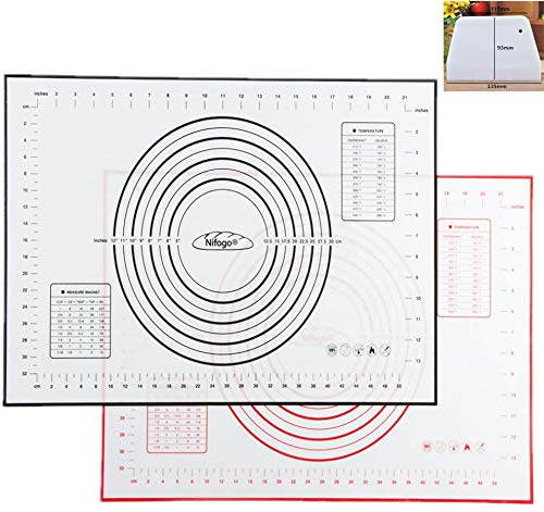 Tapete de Silicona para Hornear Baking Mat Grande Antiadherente, Raspador de Regalo, Incluye Medidas, Libre de BPA, para Hacer Fondant Pizza Dough Tarta, 60 x 40 cm (Rojo+Negro)