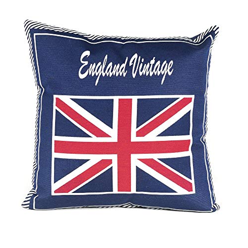 tapidecor Juego 3 Fundas COJIN Algodon Blanco Rojo Azul Bandera Inglesa 45X45