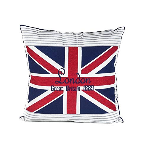 tapidecor Juego 3 Fundas COJIN Algodon Blanco Rojo Azul Bandera Inglesa 45X45