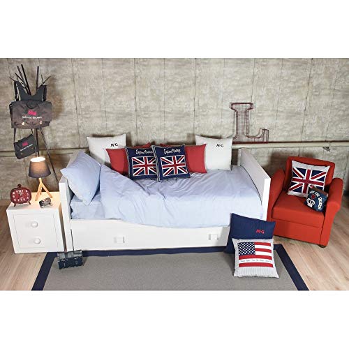tapidecor Juego 3 Fundas COJIN Algodon Blanco Rojo Azul Bandera Inglesa 45X45