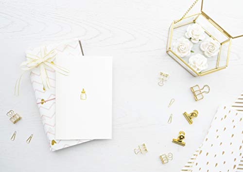 Tarjeta de felicitación de alta calidad para nacimiento con biberón en relieve dorado sobre papel texturizado. Tarjeta de nacimiento para niño o niña. Idea de regalo para bebé, E38