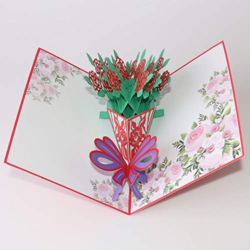 Tarjeta de felicitación roja Rosen3-D Pop-Up, tarjeta de felicitación hecha a mano para saludos del amor, día de la madre, cumpleaños, bodas, invitaciones, etc.