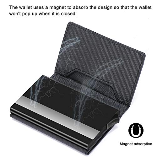 Tarjeteros para Tarjetas de Credito, SAMKING Automática Pop-up Tarjeteros Cuero Cartera para Mujer y Hombre (Carbon Negro)