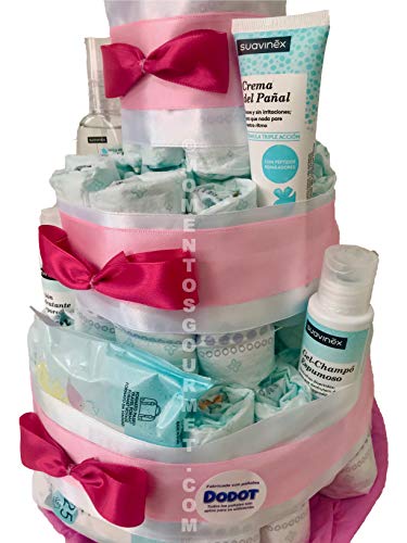 Tarta de pañales DODOT Suavinex rosa con chupete (Talla 3 (4-9 kg))