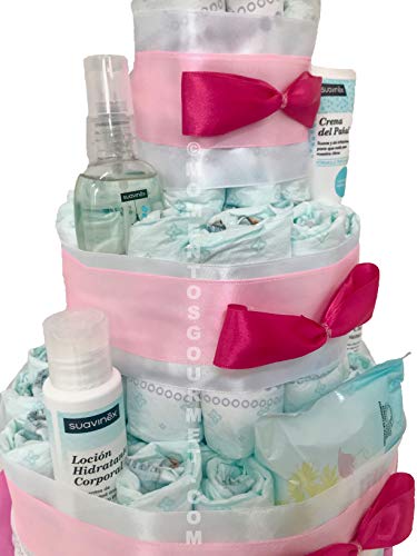 Tarta de pañales DODOT Suavinex rosa con chupete (Talla 3 (4-9 kg))