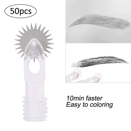 Tatuaje Agujas Desechables, Microblading Tattoo Needle Roller Fog Ceja Desechable Rodillo Ceja Niebla, Semi-permanent Maquillaje Tattoo Kit(50Pcs S)