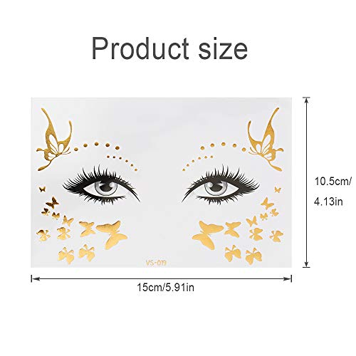 Tatuajes Temporales Tatuajes en la cara Pegatinas Dorados Pegatinas de Cara Festival Tatuajes Adhesivos Metalicos Tattoo Temporal Impermeable