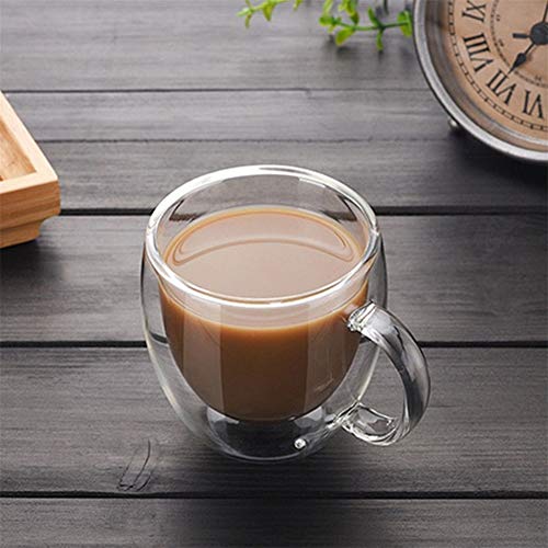 Tazas cafe Taza de café Taza de vidrio de doble pared 150 ml Mini tazas y tazas for té de café Taza de leche con mango Oficina de viaje al aire libre Drinkware vajilla Mug Café Reutilizable y Ecológic