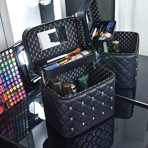 Tbaobei-Baby Estuche de Maquillaje Mujer PU Maquillaje de Cuero Bolsa de Viaje de cosmética Caja de Almacenamiento Organizador Gran Espacio Bolso de la Colada (Color : Black, Size : 23x17x20cm)
