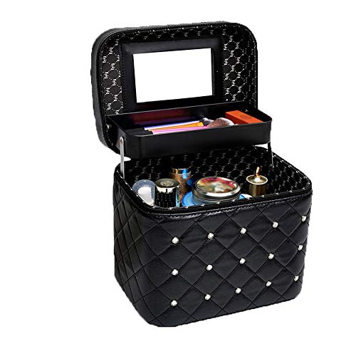 Tbaobei-Baby Estuche de Maquillaje Mujer PU Maquillaje de Cuero Bolsa de Viaje de cosmética Caja de Almacenamiento Organizador Gran Espacio Bolso de la Colada (Color : Black, Size : 23x17x20cm)