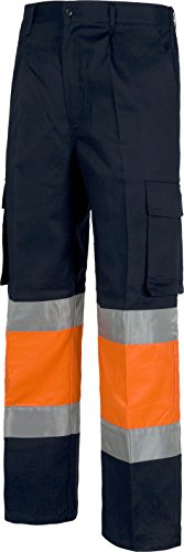 Teamwork WorkTeam Pantalón con 2 Cintas de Alta Visibilidad y Reflectante, Refuerzos y Multibolsillos. EN471. Unisex Marino+Naranja A.V. 60