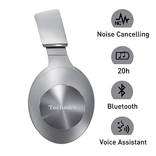 Technics EAH-F70N - Auriculares inalámbricos (Bluetooth, cancelación de ruido premium, 3 modos, 40mm CPF, Hi-Res Audio, LDAC, asistente de voz, batería 20h, carga rápida, plegable), Plata