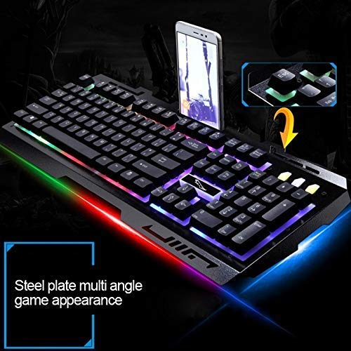 Teclado de ordenador Accesorios, USB con cable de luz de fondo del juego óptico ratón y el teclado Conjunto, teclado Longitud del cable: 1,35 m, Longitud del ratón del cable: 1,3 m (Color: Blanco) (Co