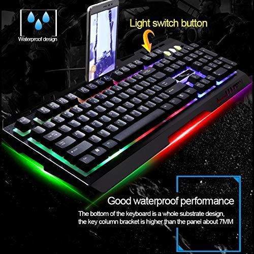 Teclado de ordenador Accesorios, USB con cable de luz de fondo del juego óptico ratón y el teclado Conjunto, teclado Longitud del cable: 1,35 m, Longitud del ratón del cable: 1,3 m (Color: Blanco) (Co