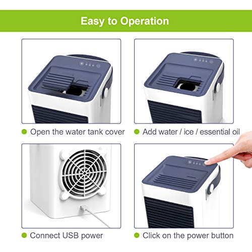 TedGem Aire Acondicionado USB, Aire Acondicionado Pequeño, 3 en 1 Enfriador de Aire Portatil, Humidificador, Ventilador de Escritorio, 3 Velocidades, para el Hogar y la Oficina (Blanco)