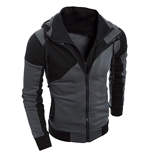 Tefamore Sudadera Con Capucha Hombre Chaqueta De La Caliente Delgada Del Otoño Invierno De Outwear El Suéter(Cremallera Doble) (Tamaño: L, Negro)