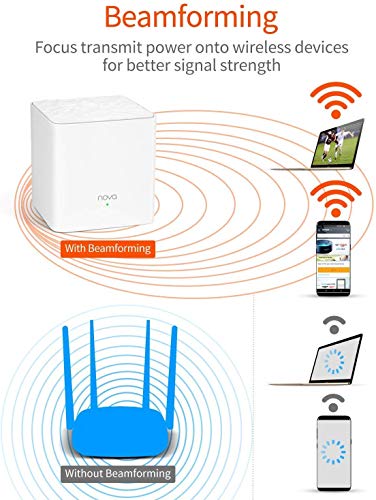 Tenda NOVA MW3 Mesh Router Sistema WiFi de Red en Malla (AC1200, 2.4GHz +5 GHz,Plug and Play, Mu-MIMO,Fast Ethernet 10/100,Funciona con Alexa sustituye tu Repetidor Extensor de Red Tradicional)Pack 3