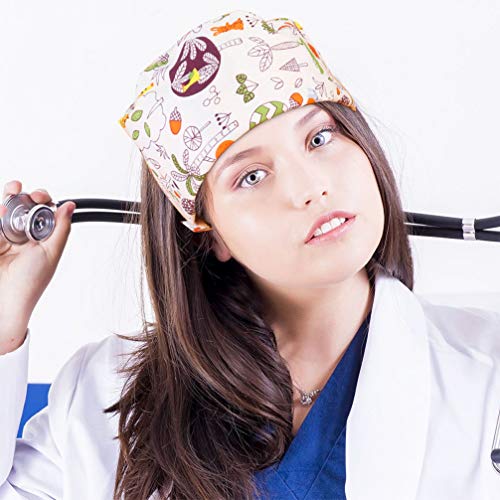 TENDYCOCO 2 Piezas Gorra de Algodón Correa Práctica Doctor Gorro de Algodón Tocado Enfermera Sombrero Moda Gorro de Sala de Operaciones (Dragón León)