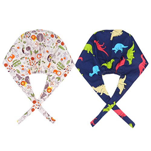 TENDYCOCO 2 Piezas Gorra de Algodón Correa Práctica Doctor Gorro de Algodón Tocado Enfermera Sombrero Moda Gorro de Sala de Operaciones (Dragón León)