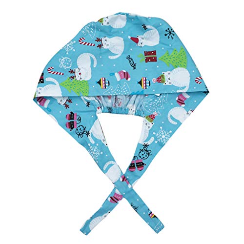 TENDYCOCO 2 Piezas Gorra de Algodón Correa Práctica Médico Gorro de Algodón Tocado Enfermera Sombrero Moda Gorro de Quirófano (Muñeco de Nieve León)