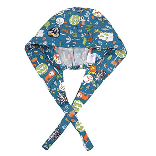 TENDYCOCO 2 Piezas Gorra de Algodón Correa Práctica Médico Gorro de Algodón Tocado Enfermera Sombrero Moda Gorro de Quirófano (Muñeco de Nieve León)