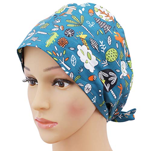 TENDYCOCO 2 Piezas Gorra de Algodón Correa Práctica Médico Gorro de Algodón Tocado Enfermera Sombrero Moda Gorro de Quirófano (Muñeco de Nieve León)