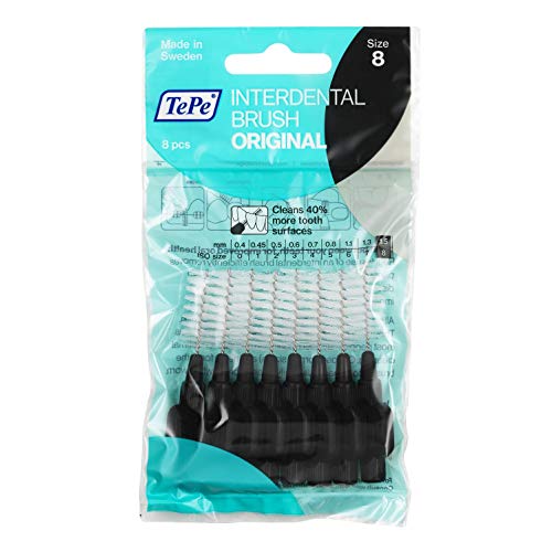 TePe Cepillos interdentales Original/Palillos interdentales/Tamaño 7, diámetro 1,5 mm/pack de 8, color negro