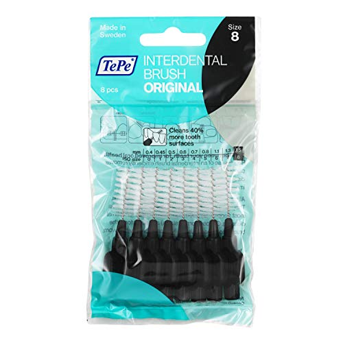 TePe Cepillos interdentales Original/Palillos interdentales/Tamaño 7, diámetro 1,5 mm/pack de 8, color negro