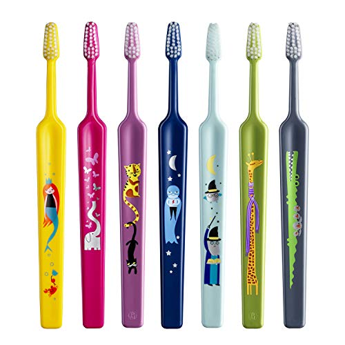 TePe Kids Select Compact x-Soft – Set de 4 Cepillos manuales para niños a partir de los 3 años – Cepillo de dientes extra suave – Cepillo dental con dibujos en colores variados