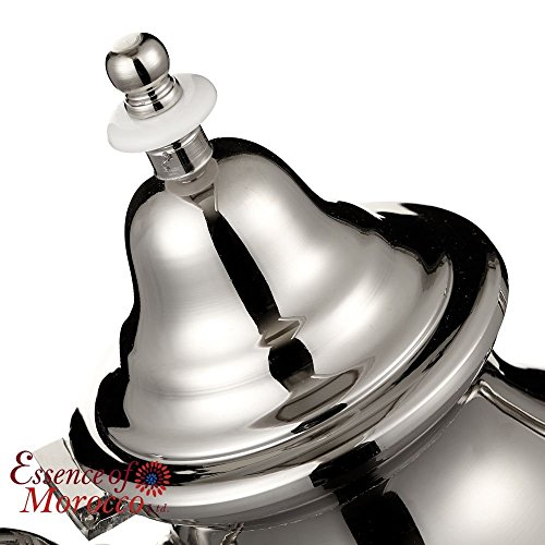 Tetera Marroquí en Plata Maillechort con Filtro Integrado y Manopla Auténtica Tradicional Modelo Grabado con Diseño Clásico Arabe Hecho a Mano Mediano (Aproximadamente 500 ml 5 vasos)