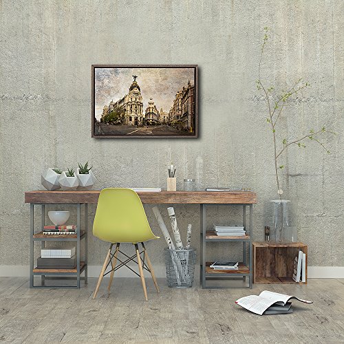 TEXFOTO Cuadro Enmarcado - Calle Gran Vía de Madrid, Calle Alcalá y Edificio Metrópolis de Madrid- Fotografía artística y Moderna Listo para Colgar - Hecho a Mano en España (40_x_60_cm)