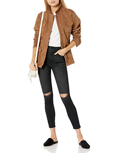 The Drop Andi Chaqueta Safari de Mezclilla Elástica con Cremallera Frontal, Tierra, S